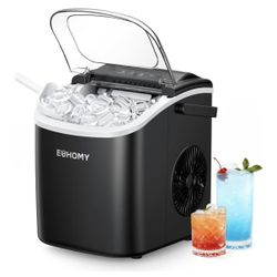 EUHOMY Countertop Ice Maker Machine with Handle, 26lbs in 24Hrs, 9 Ice Cubes Ready in 6 Mins, Auto-Cleaning Portable Ice Maker with Basket and Scoop, 