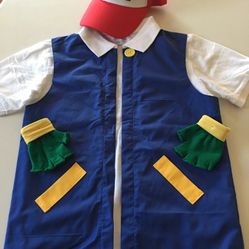 Pokemon Ash Ketchum Cosplay Costume Full Set Jacket + Gloves +Hat Kids Small