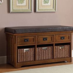 Brand New Medium Brown/Leatherette Storage Bench