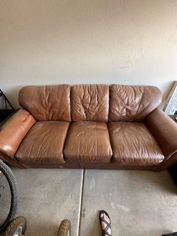 Brown Leather 3-Seat Sofa