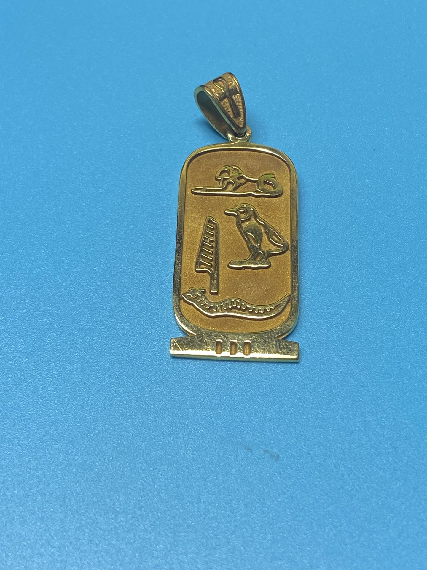 14k Gold Pendant Egyptian Cartouche Hieroglyphics Charm 4.3 Grams