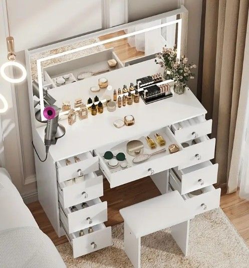 Mirror Led Light Vanity With Stool Large