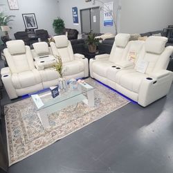 NEW POWER SOFA SET WHITE WITH USB PORT LED LIGHT 