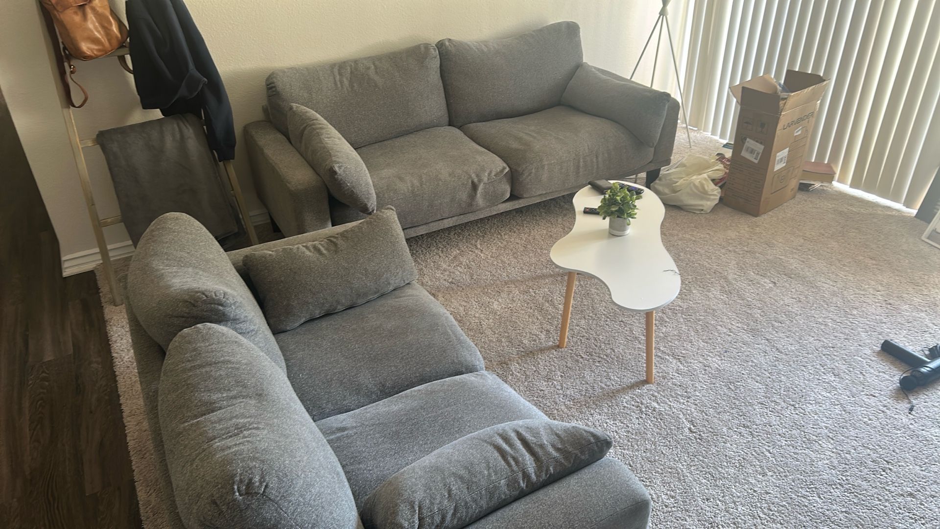Great Condition Grey Sofa Set – Couch & Loveseat  - Ashley Down Cushion