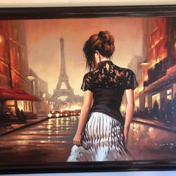 Woman in Paris - 54”x42” Hand Painted Oil with Frame