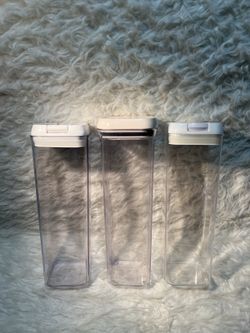 set of 3 clear tall square airtight food storage canisters