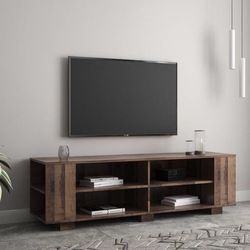 Wood Brown TV Stand with 8 Open Shelves Fits TV's up to 65 in.  