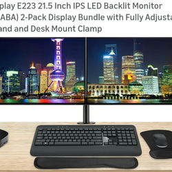 Turnkey Dual Monitor Setup – HP E223 22" + Dual-Arm Stand