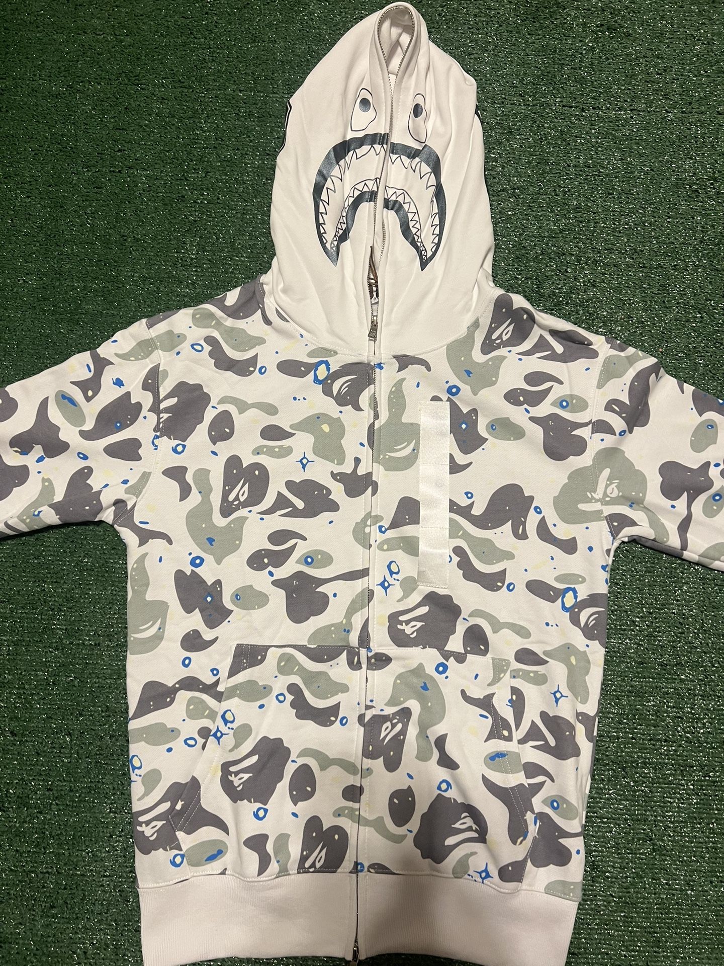 White & Blue Camo BAPE Shark Zip-up Hoodie