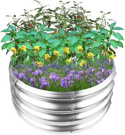 Galvanized Raised Garden Bed, Round Metal Planter Box for Vegetables, 2x2x1ft Outdoor Gardening Kit Flower Helb