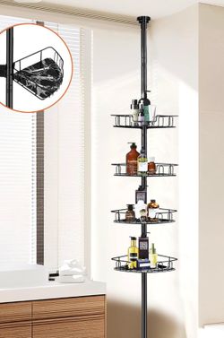 WYDYANA new corner, shower, caddy W tension pole, W black, marbleized decorative panels