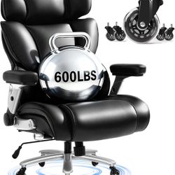 600lbs Big and Tall leather Office Chair Heavy Duty Dynamic Lumbar Support 2D Armrest Blade Wheels