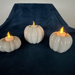 Ceramic Pumpkin Trio Candle Holders