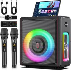 Karaoke Machine, Portable Bluetooth 5.3 Speaker with 2 Wireless Microphones for Adults, PA System with Pitch Correction & Echo Adjustment, Supports TW