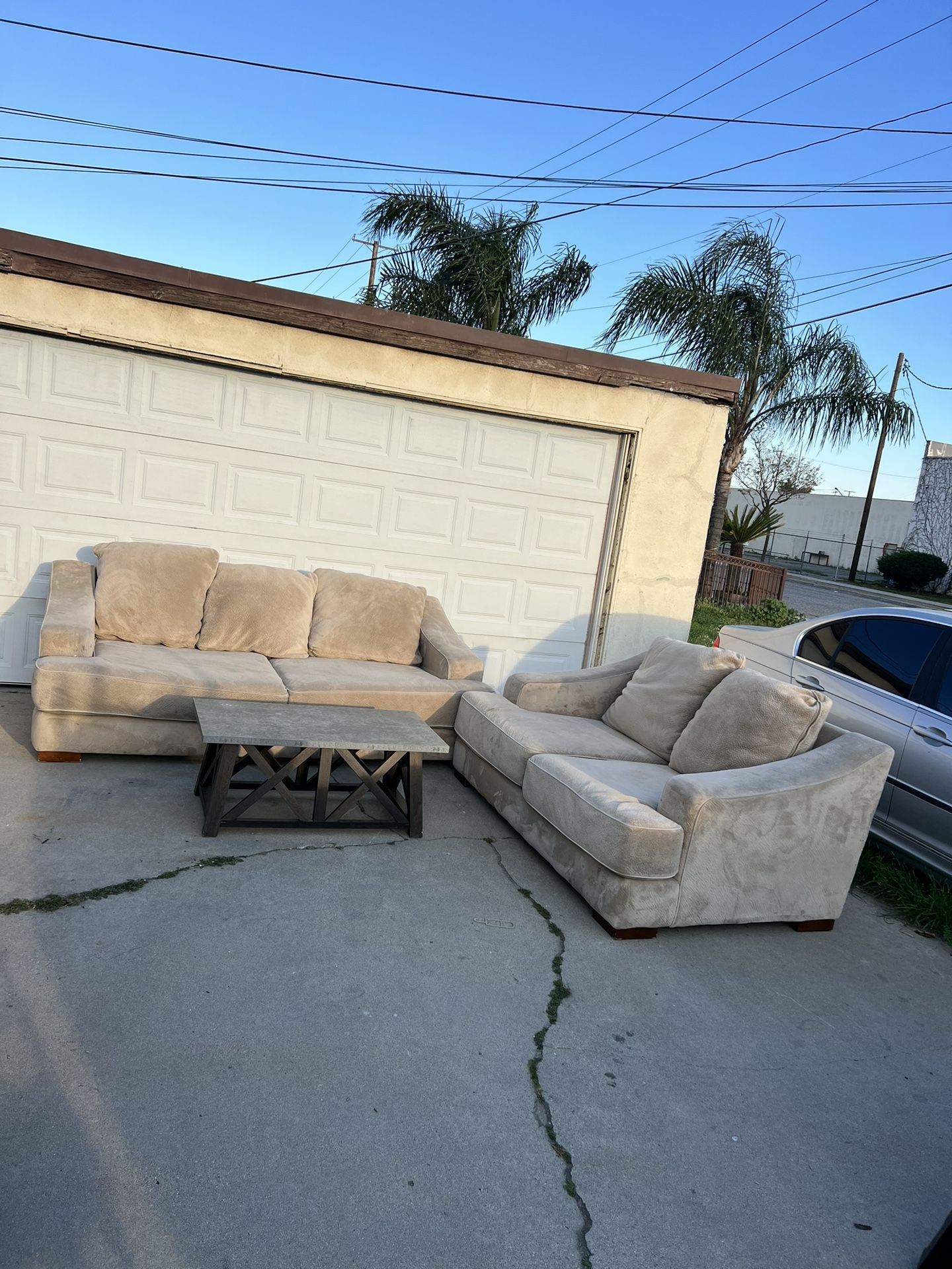 Beige Sofa Loveseat Coffee Table Set