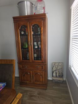 Wood China Cabinet Hutch with Glass Doors