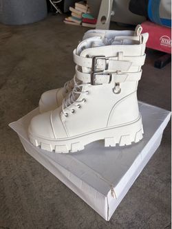 Women’s white combat boots