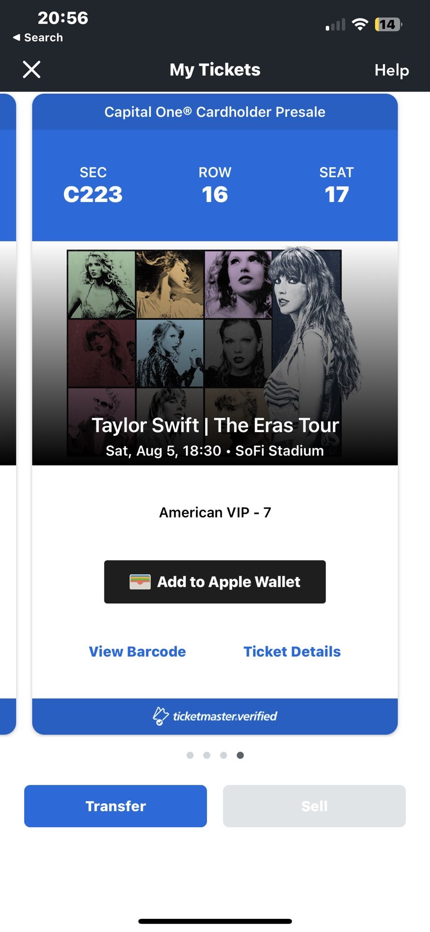 Taylor Swift Tickets C223 Row 16 Seat 16-17 $500 Each OBO
