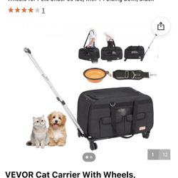 VEVOR Cat Carrier With Wheels, Rolling Pet Carrier With Telescopic Handle And Shoulder Strap, Dog Carrier With Wheels For Pets Under 35 Lbs, With 1 Fo