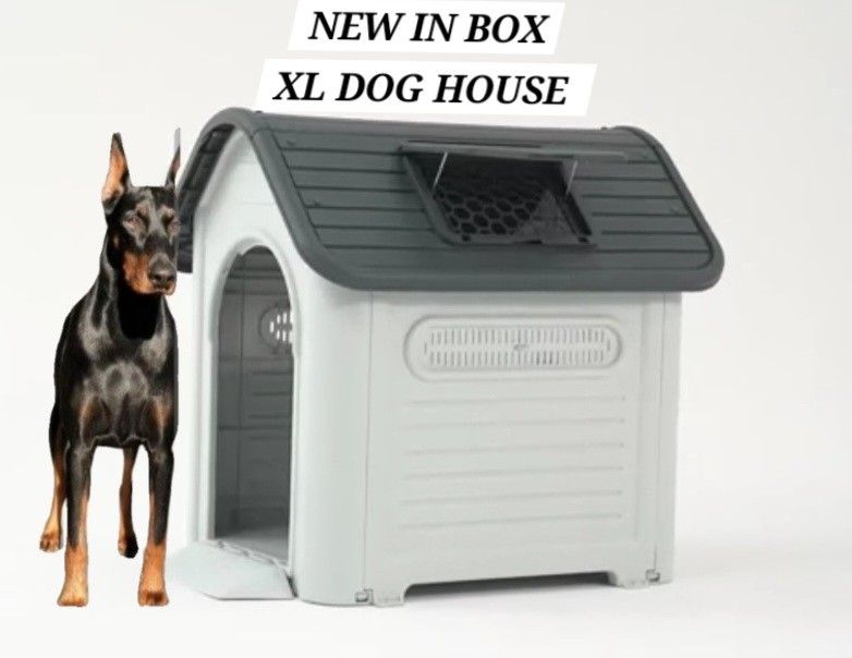 NEW IN BOX XL & TALL Dog House All Weather Raised Base / Skylight & Vents Dog House Casa De Mascota For Tall Big Dogs Dog Igloo Animal Shelter