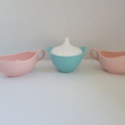 Set Of 3 Vintage Melamine Cream And Sugars