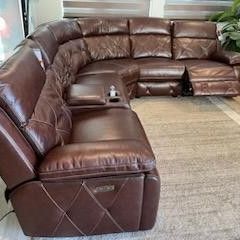 New Top grain Leather 6pc Sectional Sofa With Three Power Recliners