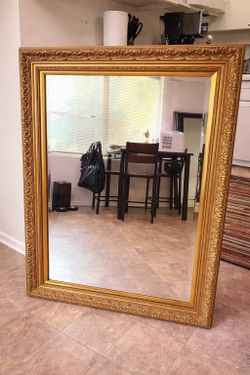 Heavy Wooden Ornate Gold Distressed Gold Mirror 