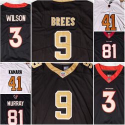 Stitched Several sizes Saints Broncos Texans Brees Kamara Wilson and Murray