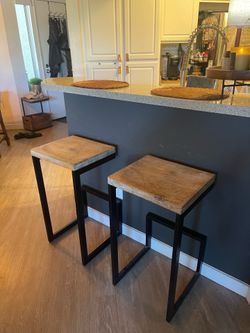 2 Real Wood and steel 30” barstools