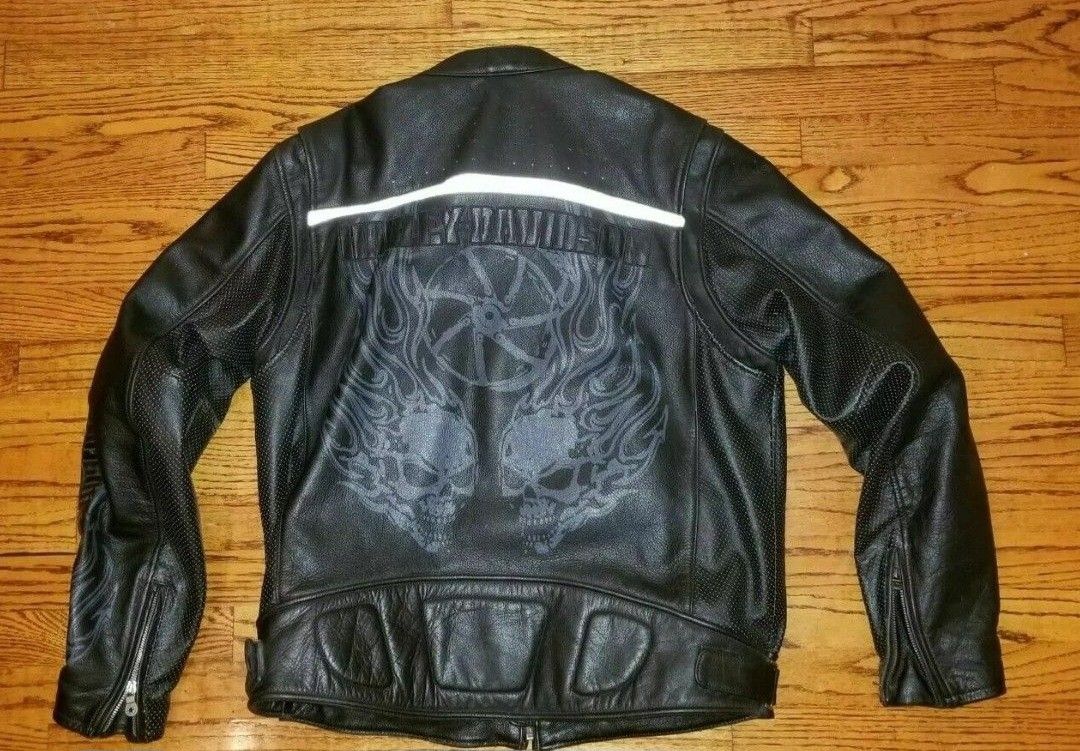 Harley-Davidson men's large motorcycle Reflective Skulls leather jacket