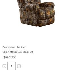 CAMO! POWER RECLINER. RECLINES ALL THE WAY BACK! 
