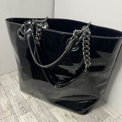 DKNY Black PVC Chain Handle Tote Handbag -
