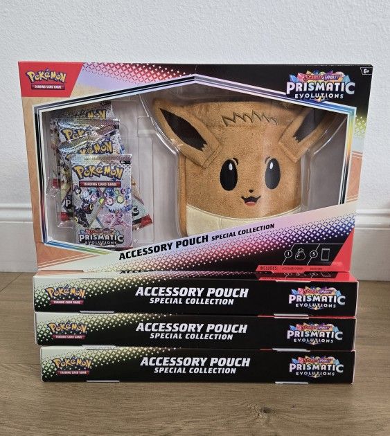 For Sale:
Brand New in Box Pokemon Trading Card Game TCG Scarlet & Violet Prismatic Evolutions Eevee Accessory Pouch Special Collection
