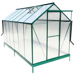 Polycarbonate Greenhouse, Heavy Duty Outdoor Aluminum Walk-in Green House Kit with Rain Gutter, Vent and Door for Backyard Garden, Green