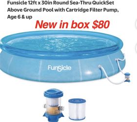 New in box Funsicle 12ft x 30in Round Sea-Thru QuickSet Above Ground Pool with Cartridge Filter Pump, Age 6 & up $80 firm cash only pick up East Palmd