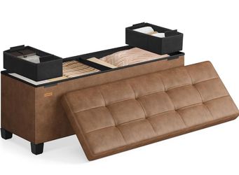 SONGMICS Storage Ottoman, Storage Bench with Legs, 15 x 43.3 x 15.7 Inches, Ottoman Bench, 30 Gal. (112 L), Synthetic Leather, for Living Room, Entryw