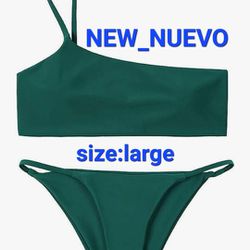 Lemonfish Women's Two Piece Swimsuit One Shoulder Bandeau Padded Thong Bikini Set (SIZE:LARGE)