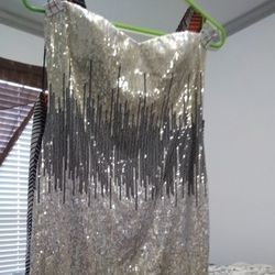 Strapless Silver And Black Sequin Dress 