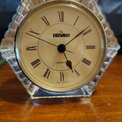Vintage 1980's DENAKA Hexagon Lead Crystal Quartz Mantle Shelf Clock. W.Germany