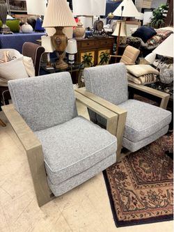 Pair of Universal Furniture upholstery Teague accent chairs - Retail: $2500