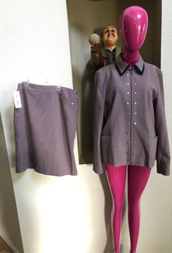 2 piece black and pink tweed skirt set size 12