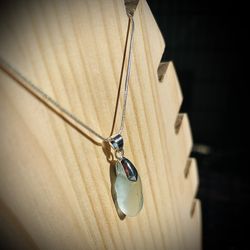 Icy Blue Sea Glass Sterling Necklace 