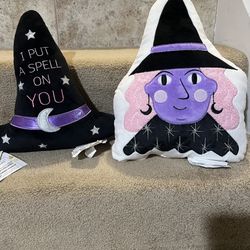 Halloween Target Hyde Eek Throw Pillow set of 2 Witch  & Hat  light up 12” tall