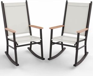 2 Pcs Outdoor Rocking Chairs Set,Upgraded High Back Patio Rocking Chairs Set,Breathable T