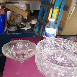 Vintage Glass Serving  Dish with feet. Heavy