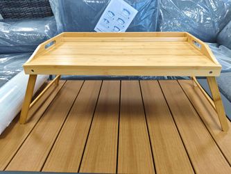Bamboo Bed Tray Table, Large Breakfast Tray - 21.7x14 Inch with Folding Legs, Multipurpose Serving Tray Use As Portable Laptop Tray, Snack Tray, Platt