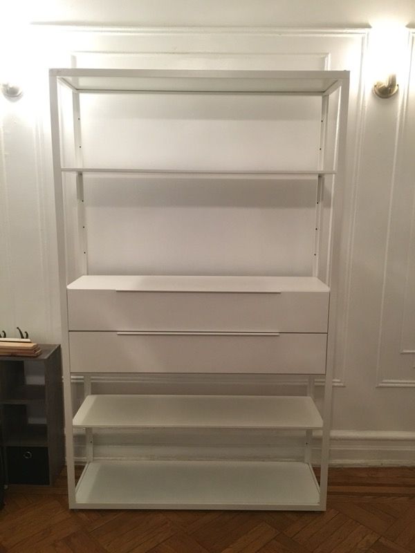Ikea Fjalkinge white metal shelving unit/ bookcase w/ drawers