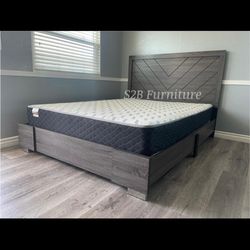 Queen Grey Alpine Platform Bed With Ortho Mattress Included!!