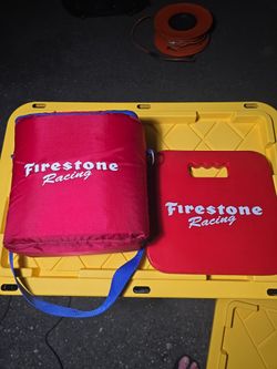Vintage Firestone Racing Stadium Cushion & Lunch Box Set - IndyCar / Garage Merch