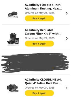 Gently used AC Infinity Cloudline A4 system with carbon filter and 4” ducting